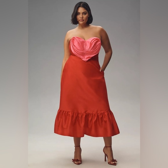 NWT! Anthropologie Pink/Red Hutch Strapless Heart Maxi Dress - US 10 ⚽️ - Picture 4 of 16